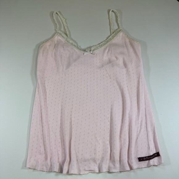 Roxy Vintage Y2K Eyelet Beaded Lace Slim Cami Preppy Tank Top - Pink Wms M - Picture 4 of 13